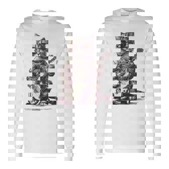 Cool Guitar Playing Cat With Glasses Band Rock Guitar Long Sleeve T-Shirt | Seseable CA