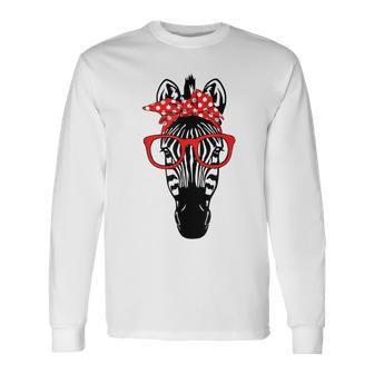 Cool Mountain Zebra With Bandana Headband And Glasses Long Sleeve T-Shirt - Thegiftio UK