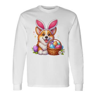 Corgi Bunny Ears Easter Day Cute Dog Puppy Lover Boys Girls Long Sleeve T-Shirt - Seseable