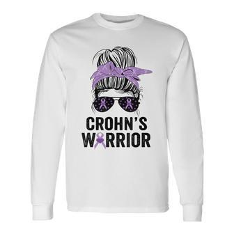 Crohn's Awareness Month Crohn's Warrior Purple Ribbon Womens Long Sleeve T-Shirt - Monsterry DE
