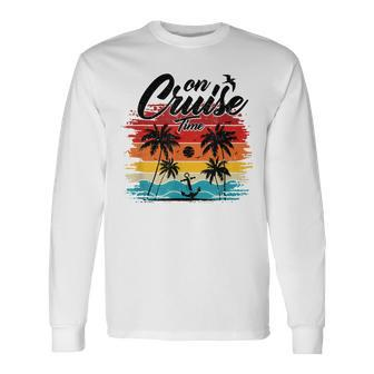On Cruise Time Coconut Tree And Anchor Summer Beach Party Long Sleeve T-Shirt - Seseable