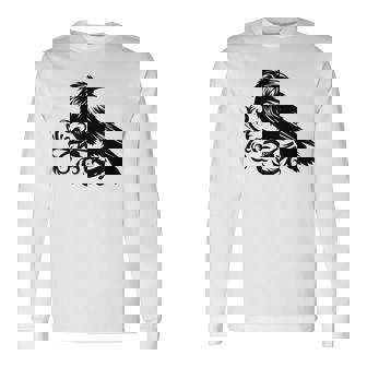 Cuervo Oscuro Artístico Cuervo Gótico Punk Rock Diseño Simple Camiseta de manga larga - Regaloses