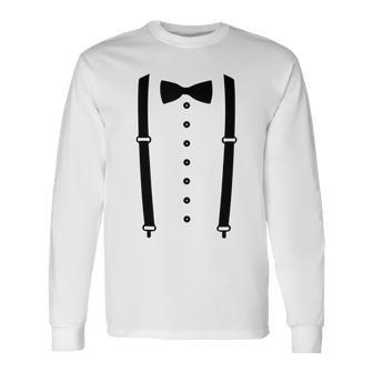 Cummerbund Suspenders Tuxedo Costume Long Sleeve T-Shirt - Monsterry