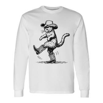 Cute Cat With Cowboy Hat & Boots Cowgirl Western Country Long Sleeve T-Shirt - Seseable