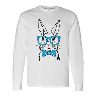 Cute Rabbit Bunny Face Glasses Bow Tie Happy Easter Day Boys Long Sleeve T-Shirt - Seseable