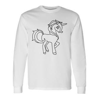 Cute Unicorn For Coloring Fun Diy Do It Yourself Color In Long Sleeve T-Shirt - Monsterry