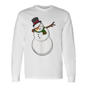Dabbing The Dobby Snowman Holiday Christmas Long Sleeve T-Shirt - Monsterry UK