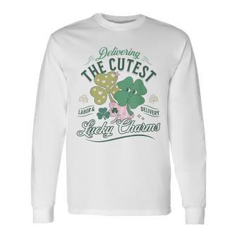 Delivering The Cutest Lucky Charms Labor Delivery St Patrick Long Sleeve T-Shirt - Seseable