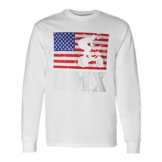 Distressed Bmx Riding Usa American Flag Vintage Bike Rider Long Sleeve T-Shirt - Monsterry