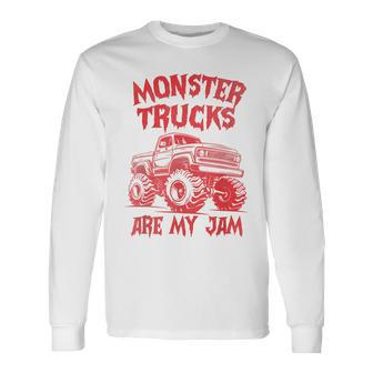 Distressed Monster Trucks Are My Jam Race Day Red Vintage Long Sleeve T-Shirt - Thegiftio UK