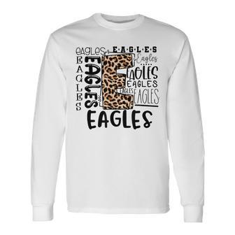Eagles School Mascot Leopard Plaid Back To School Long Sleeve T-Shirt - Monsterry