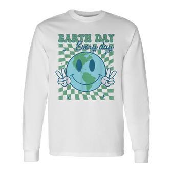 Earth Day Everyday Smile Face Hippie Planet Anniversary Long Sleeve T-Shirt | Mazezy