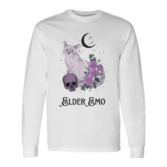 Elder Emo Goth Cat And Moon Purple New Age Witchy Gothic Long Sleeve T-Shirt - Monsterry CA