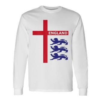 England Flag & Lions Football Fan England Supporter Long Sleeve T-Shirt - Thegiftio UK
