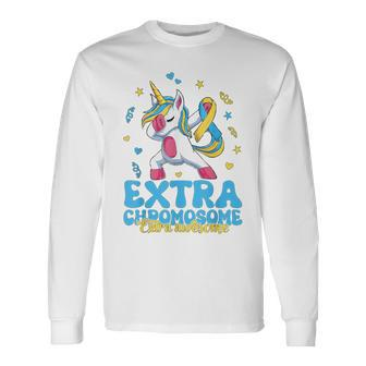Extra Chromosome T21 Down Syndrome Day Awareness Unicorn Long Sleeve T-Shirt - Seseable