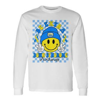 Be Extra Yellow And Blue Smile Face Down Syndrome Awareness Long Sleeve T-Shirt | Mazezy