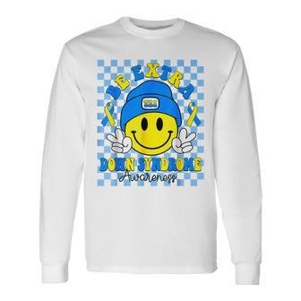 Be Extra Yellow And Blue Smile Face Down Syndrome Awareness Long Sleeve T-Shirt | Mazezy