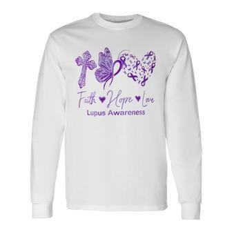 Faith Hope Love Purple Ribbon Lupus Awareness Long Sleeve T-Shirt - Monsterry UK