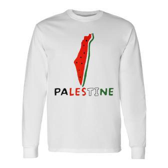 Falasn Palestine Watermelon Map Patriotic Graphic Long Sleeve T-Shirt | Mazezy