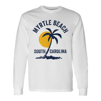 Family Vacation Retro Sunset South Carolina Myrtle Beach Long Sleeve T-Shirt - Seseable