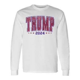 Faux Sequins Trump 2024 President Make America Trump Again Long Sleeve T-Shirt - Seseable