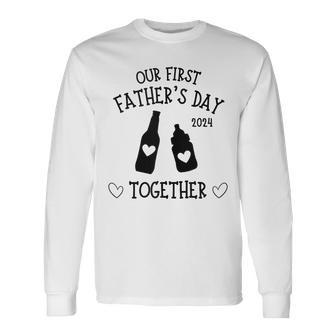 Our First Father's Day Together 2024 New Dad Beer Bottle Long Sleeve T-Shirt - Thegiftio UK