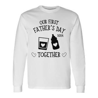 Our First Father's Day Together 2024 New Dad Whiskey Whisky Long Sleeve T-Shirt - Thegiftio UK