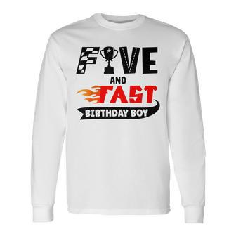 Five And Fast Birthday Boy Race Car 5Th Birthday Racer Long Sleeve T-Shirt - Monsterry