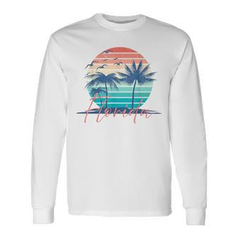 Florida Vintage Summer Vibes Beach Sunset Retro Palm Tree Long Sleeve T-Shirt - Monsterry