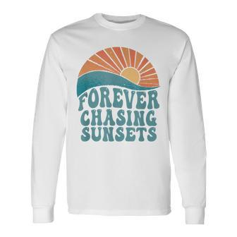 Forever Chasing Sunsets Summer Retro Sunset Beach Vacation Long Sleeve T-Shirt - Thegiftio UK