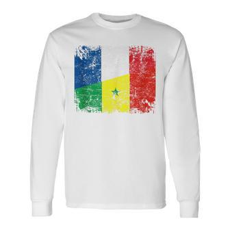 France Senegal Flags Half Senegalese French Roots Vintage Long Sleeve T-Shirt - Monsterry