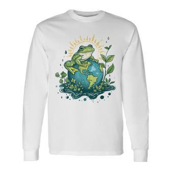 Frog Earth Day Frog Earth Day Green Themed Long Sleeve T-Shirt - Monsterry