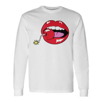 Aiden Argylle-Spy Cherrybomb Lips Nerd Geek Graphic Long Sleeve T-Shirt - Thegiftio UK
