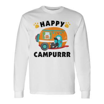 Camping With Cats Kitty Fisherman Camper Long Sleeve T-Shirt - Monsterry DE