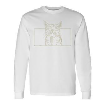 Cat Singing Vintage Cat Singer For Cat Music Lover Long Sleeve T-Shirt - Monsterry DE