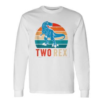 Dinausor Two Rex Retro Vintage Sunset 2 Year Old Trex Long Sleeve T-Shirt - Monsterry CA