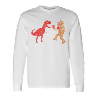 Red Dino Orange Geek Vintage Boxing Tri Black Charcoal Long Sleeve T-Shirt - Monsterry UK