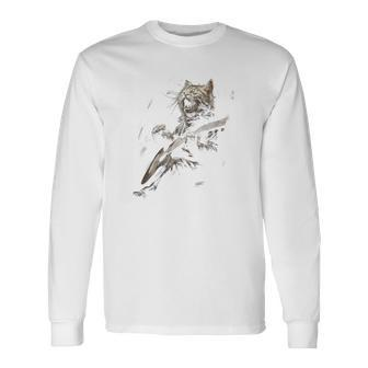 Rock Cat Singing And Playing Guitar Long Sleeve T-Shirt - Monsterry UK