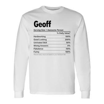 Geoff Nutrition Facts Name Definition Graphic Long Sleeve T-Shirt - Seseable