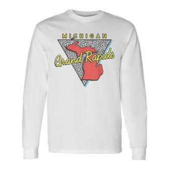 Grand Rapids Michigan T Vintage Mi Triangle Long Sleeve T-Shirt - Monsterry