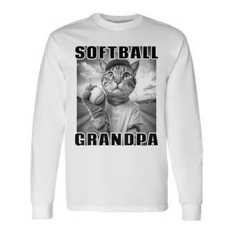 Grandfather Father's Day Softball Grandpa Long Sleeve T-Shirt - Seseable