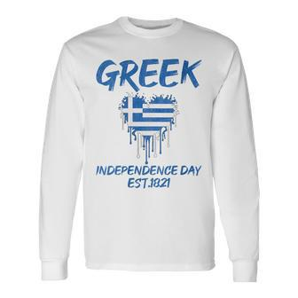 Greek Independence Day National Pride Roots Country Flag Long Sleeve T-Shirt | Mazezy AU