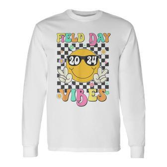 Groovy Field Day Vibes Hippie Face Happy Field Day 2024 Long Sleeve T-Shirt | Mazezy