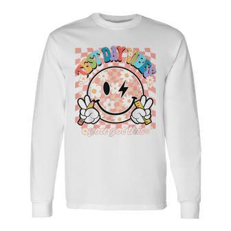 Groovy Smile Test Day Vibes This You Got Testing Day Teacher Long Sleeve T-Shirt - Monsterry CA