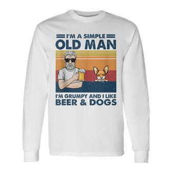 Grumpy Old Man Like Beer And Dogs Red Chihuahua Grandpa Long Sleeve T-Shirt - Monsterry