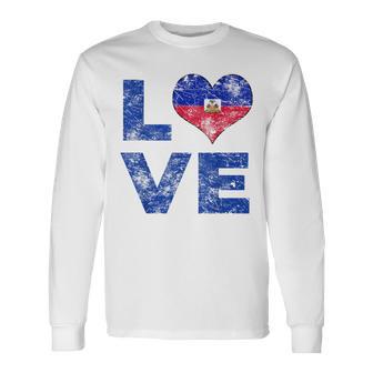 Haiti Vintage Love Heart Flag Haitian Flag Day Long Sleeve T-Shirt - Monsterry