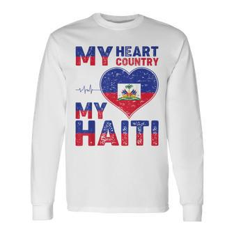 Haitian My Heart Country My Haiti Flag For Men Long Sleeve T-Shirt - Monsterry DE