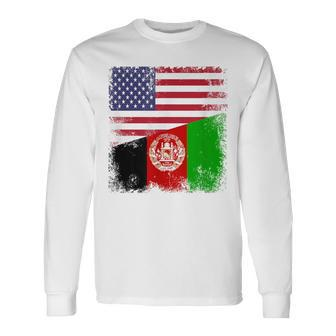 Half Afghan Flag Vintage Afghanistan Usa Long Sleeve T-Shirt - Monsterry DE