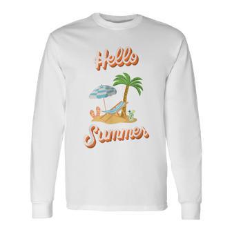 Hello Summer – Mit Sand Meer Sonnenschirm Und Palmenstimmung Langarmshirts - Seseable