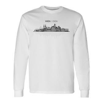 Herren Langarmshirts Wien Skyline, Bedrucktes Langarmshirts für Männer – Weiß - Seseable